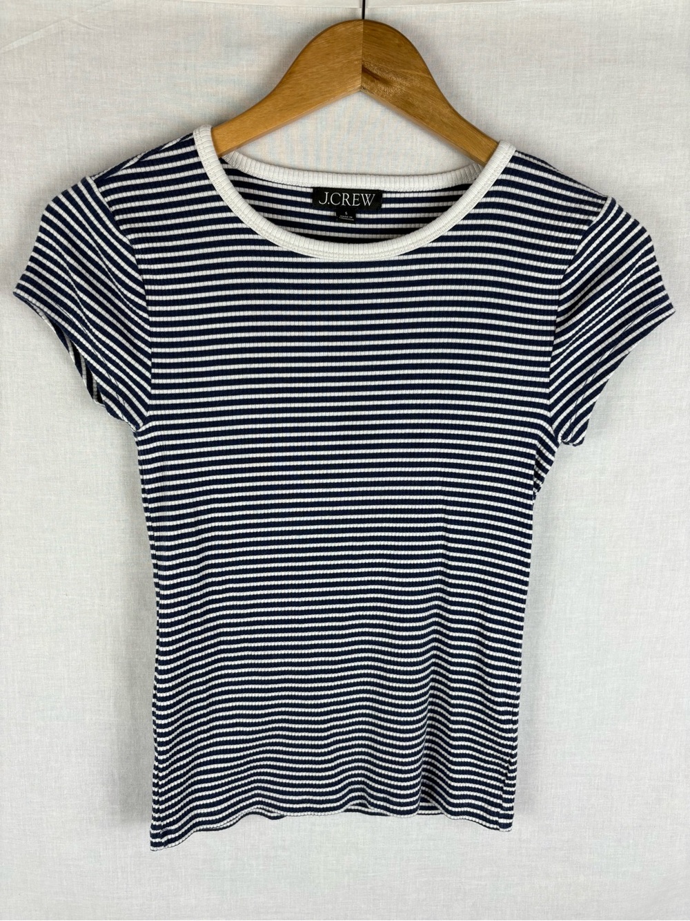 J. Crew Women's Striped Ribbed Crewneck T-Shirt Cotton-Blend Size S